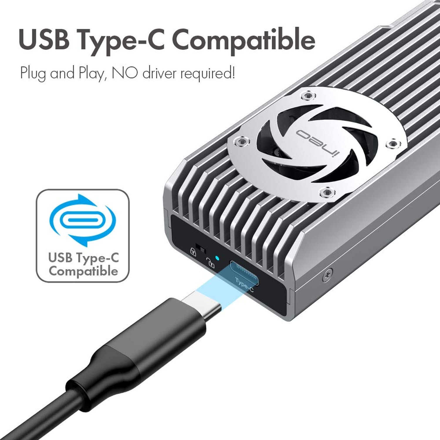 ineo M.2 NVMe 20G USB 3.2 Gen 2×2 Type-C to NVMe PCIe M-Key SSD Enclosure wit…