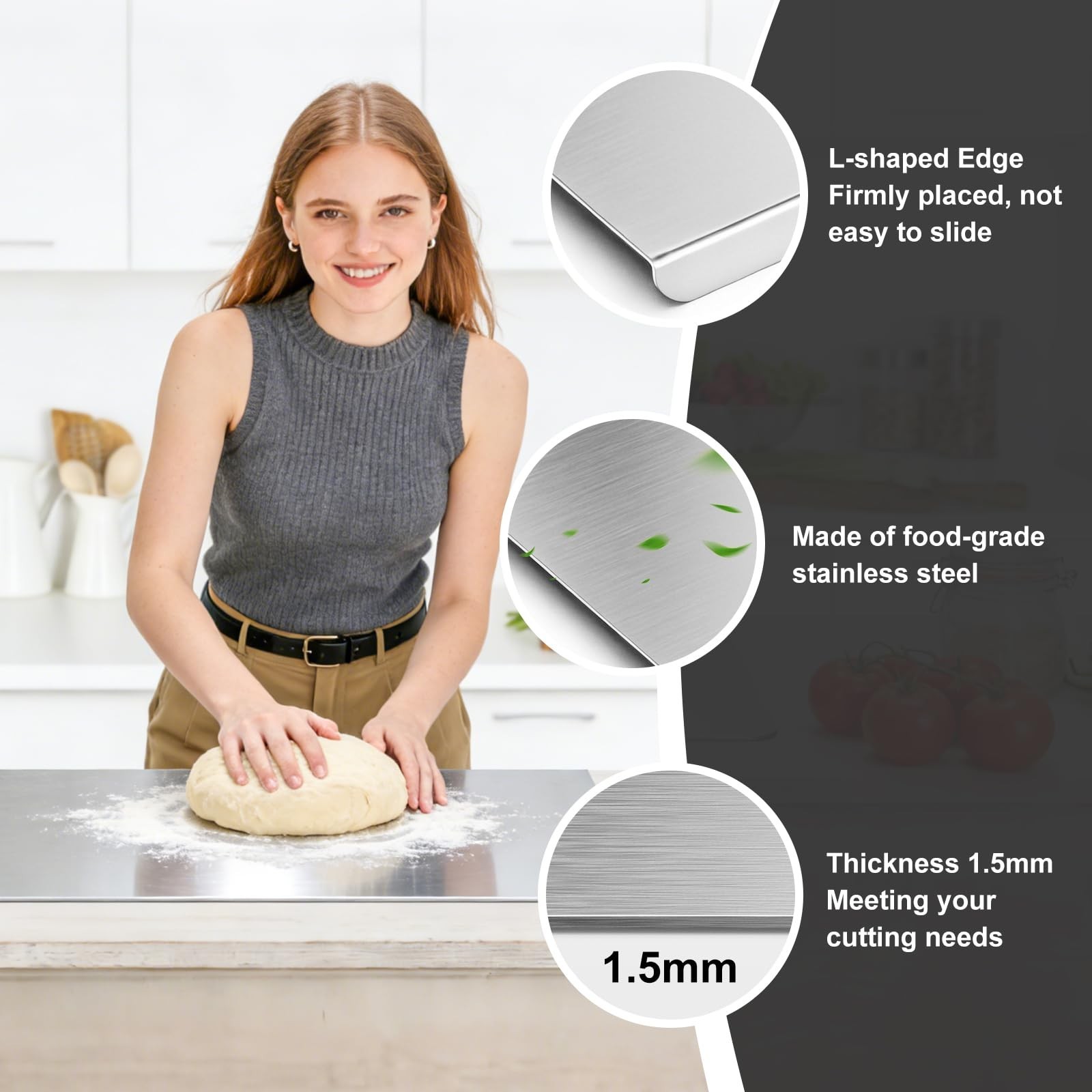 Stainless Steel Cutting Board with Lip, Large Metal Chopping Board with Count…