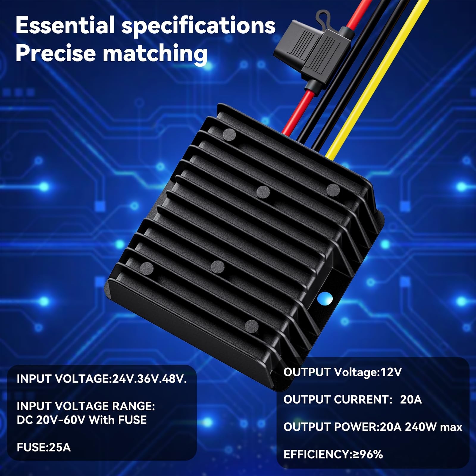 36V 48V to 12V 20A Step Down Converter-Golf Cart Voltage Reducer with Fuse|36…