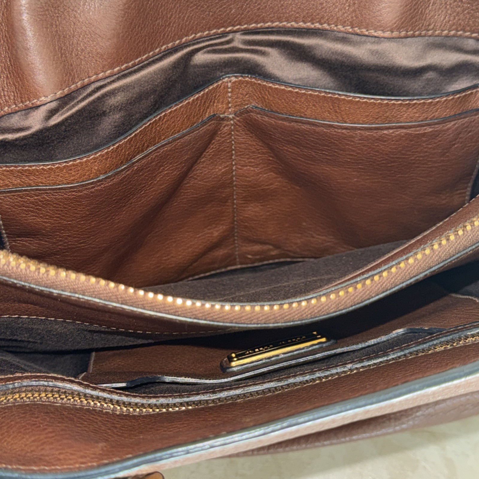 Miu Miu Vitello lux Brown Leather Hand Bag Purse ( MISSING THE SHOULDER STRAP)