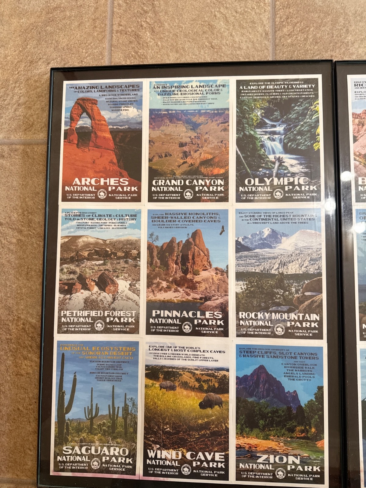 Lot Of 2 Framed Collection Of National Parks Cards 13″ x 20″ Yellowstone Arches