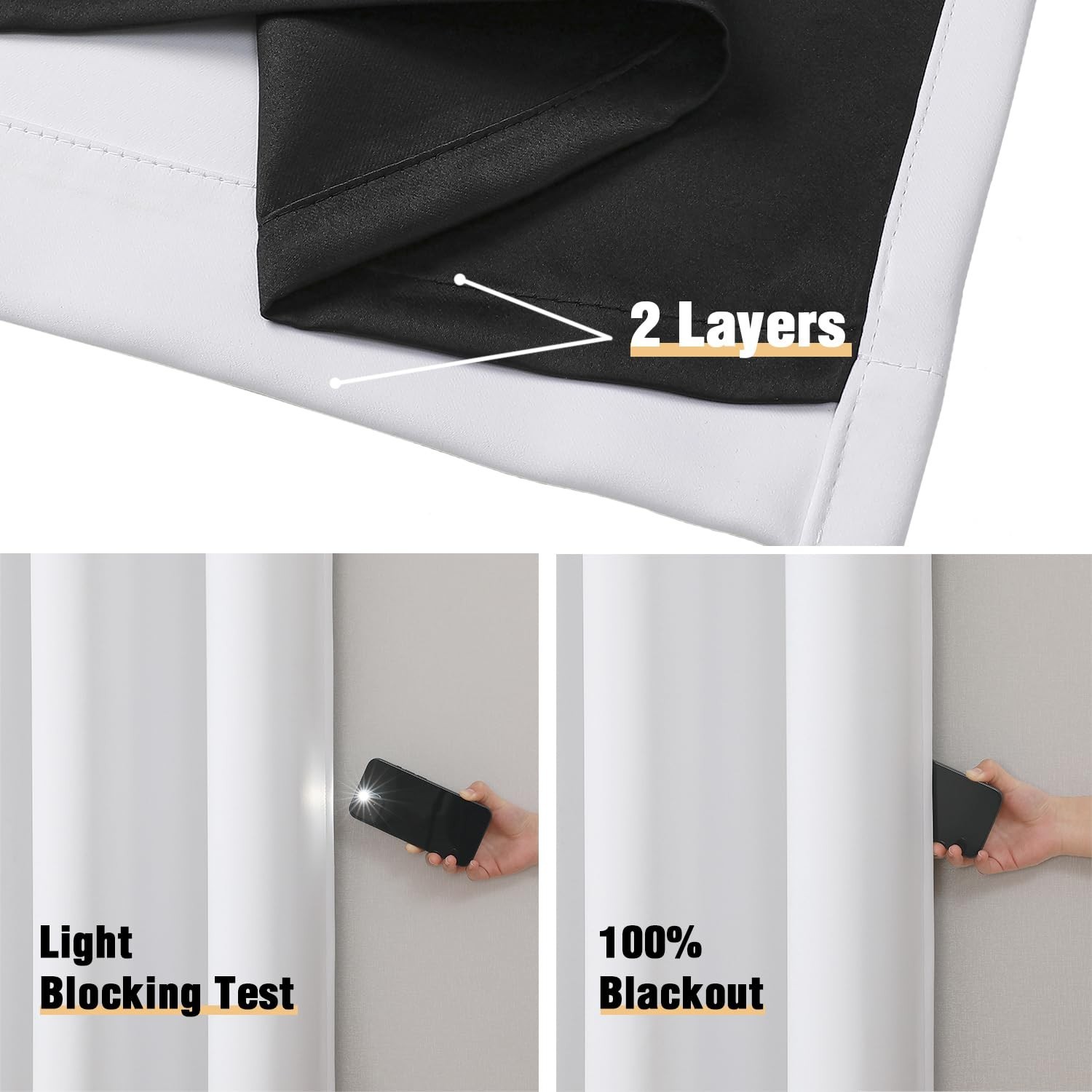 ChrisDowa White 100% Blackout Curtains for Bedroom with Black Liner, 2 Thick …