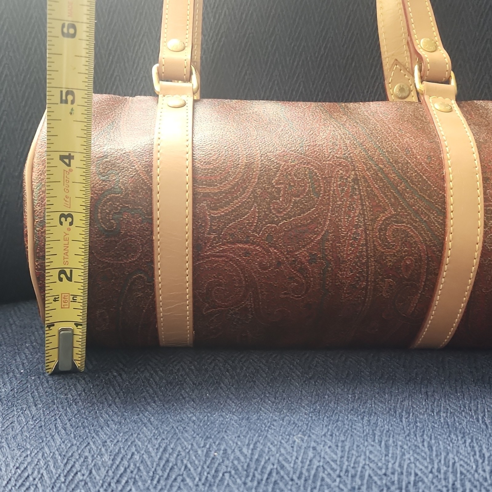 ETRO Brown Paisley Women’s Cylinder Satchel Top Handle Bag with 2 Wallet