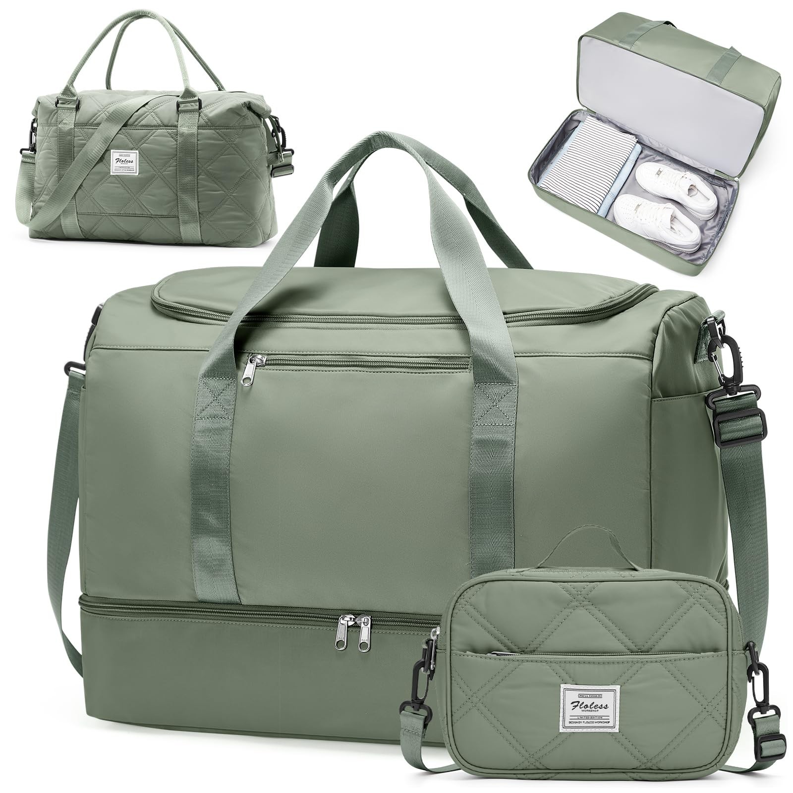 Extra Large Travel Duffle Bag,Carry on Overnight Bag with Shoes Compartment,W…