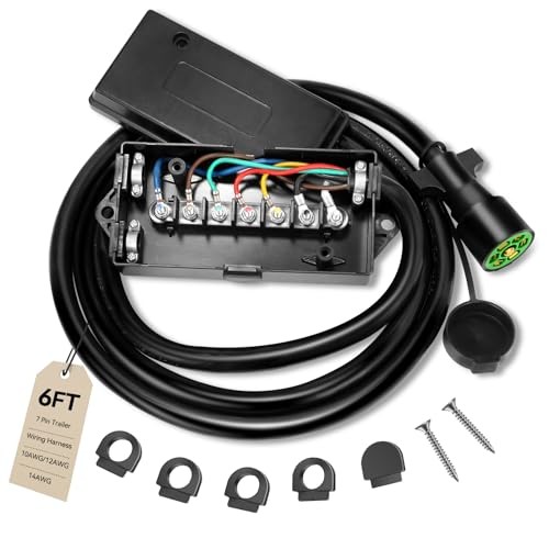 6 Ft 7 Pin Trailer Wiring Harness With 7 Gang Junction Box, Heavy Duty 7 Way