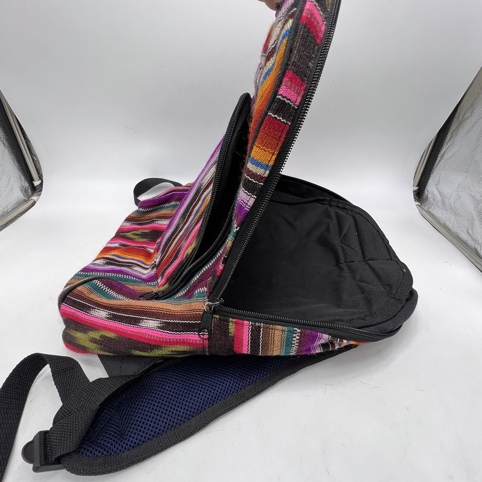 BackPack Guatemalan Full Zip Cotton Adjustable Straps 3 Compartments Colorful
