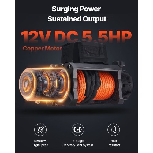 Electric Winch, 10000 lbs Load Capacity, 12V DC Truck Winch with ?&brvbar;7/20 i