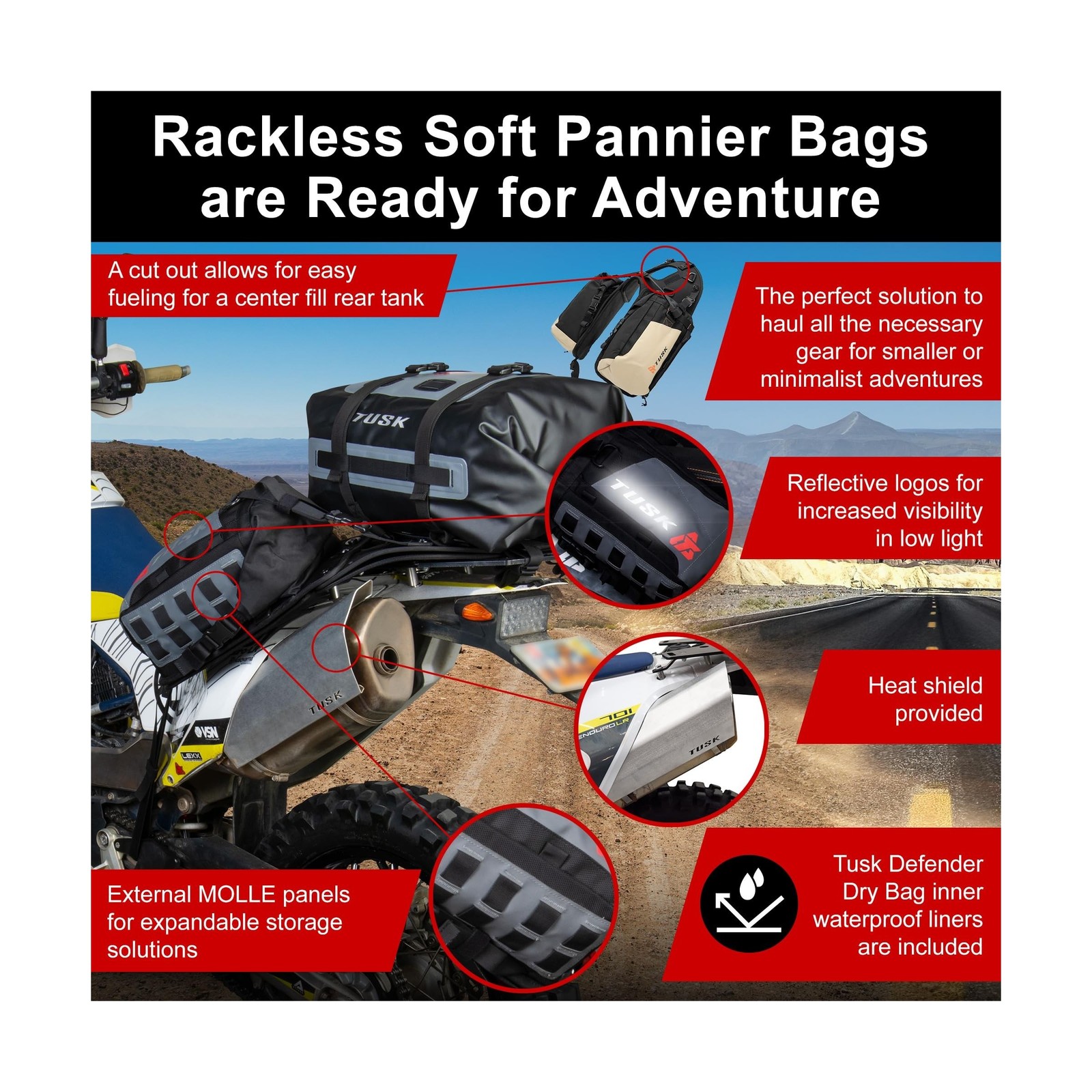 TUSK Excursion Rackless Luggage System w/Small Dry Duffel Tail Bag 690-701 He…