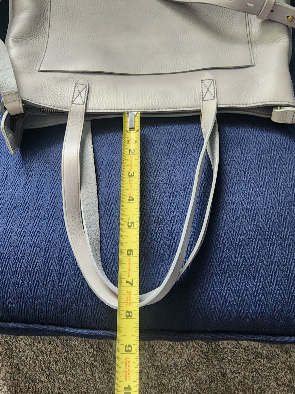 Madewell Light Gray Leather Tote Bag with Detachable Strap, Pouch, Zip Closure