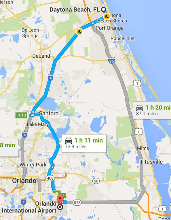 New Smyrna Beach taxi to Orlando airport MCO $175 Sedan, SUV, Van and Minibus