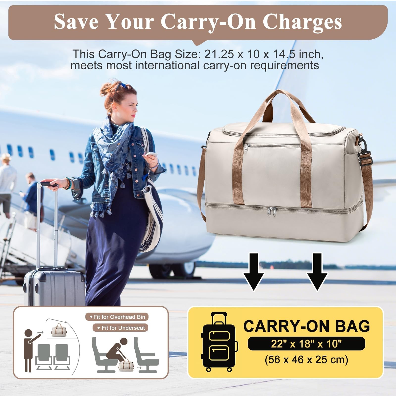Extra Large Travel Duffle Bag,Carry on Overnight Bag with Shoes Compartment,W…