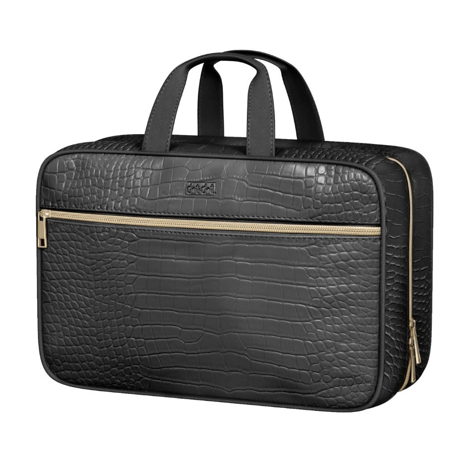 Leather Hanging Toiletry Bag for Men Women Spacious Toiletry Travel Bag Black