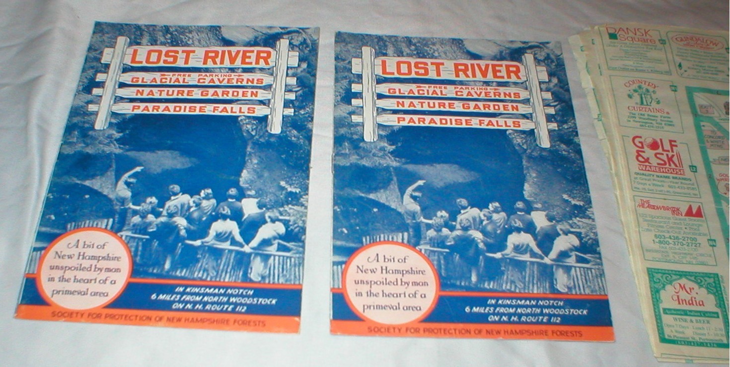 VINTAGE NEW HAMPSHIRE MAP AND LOST RIVER TRAVEL BROCHURES SOLD AS IS