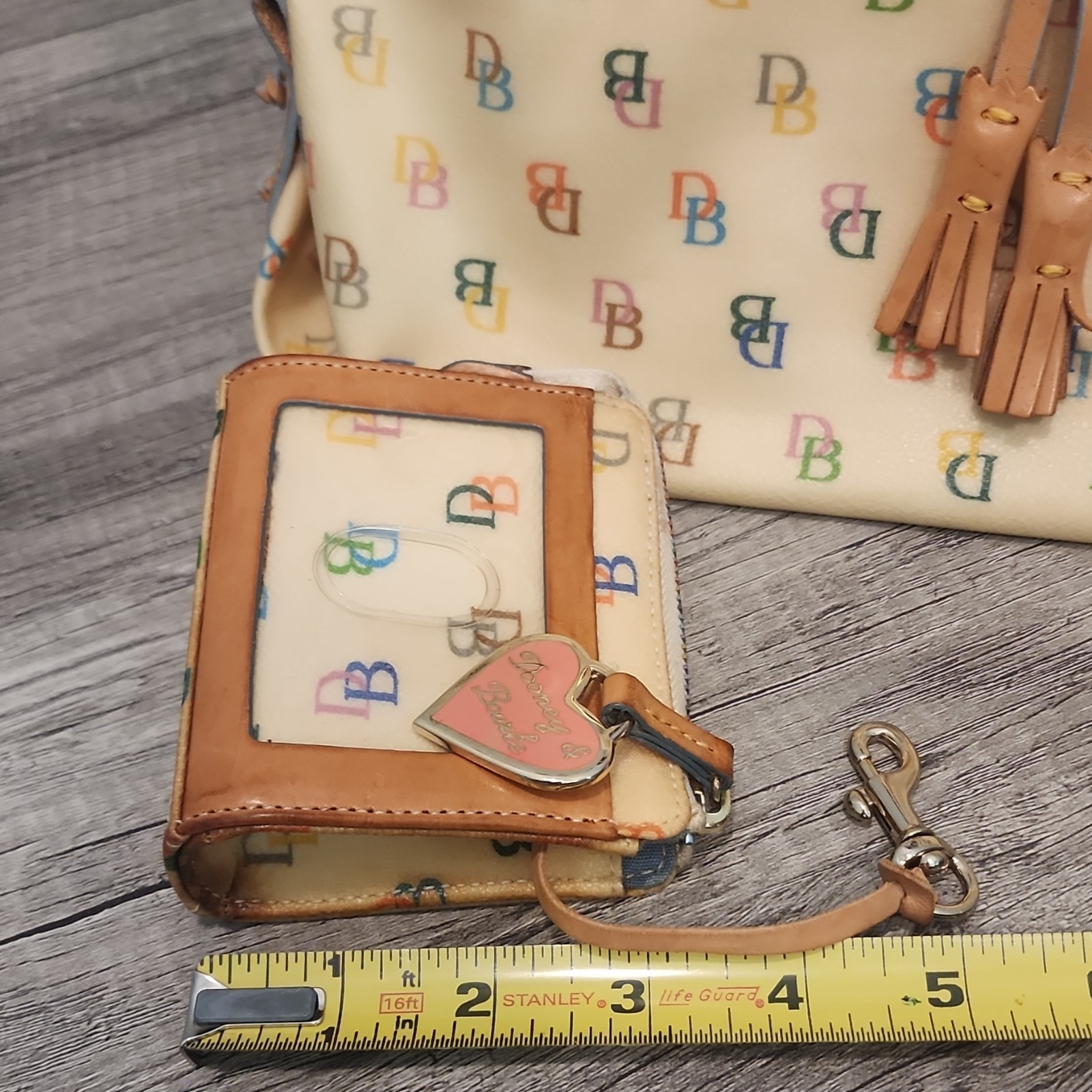 Dooney & Bourke Monogram Satchel Cream Multicolor Strap & matching coin wallet
