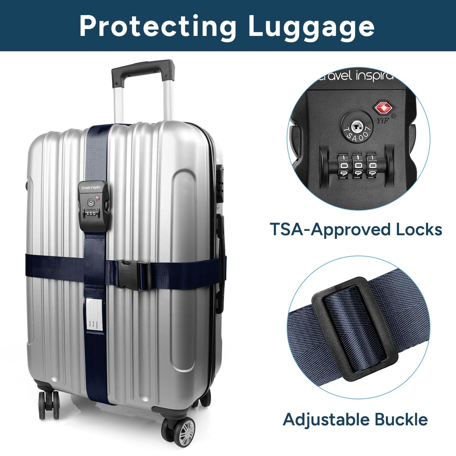 Travel Inspira Luggage Straps TSA Approved for 20-28inch Suitcase, Navy Blue …