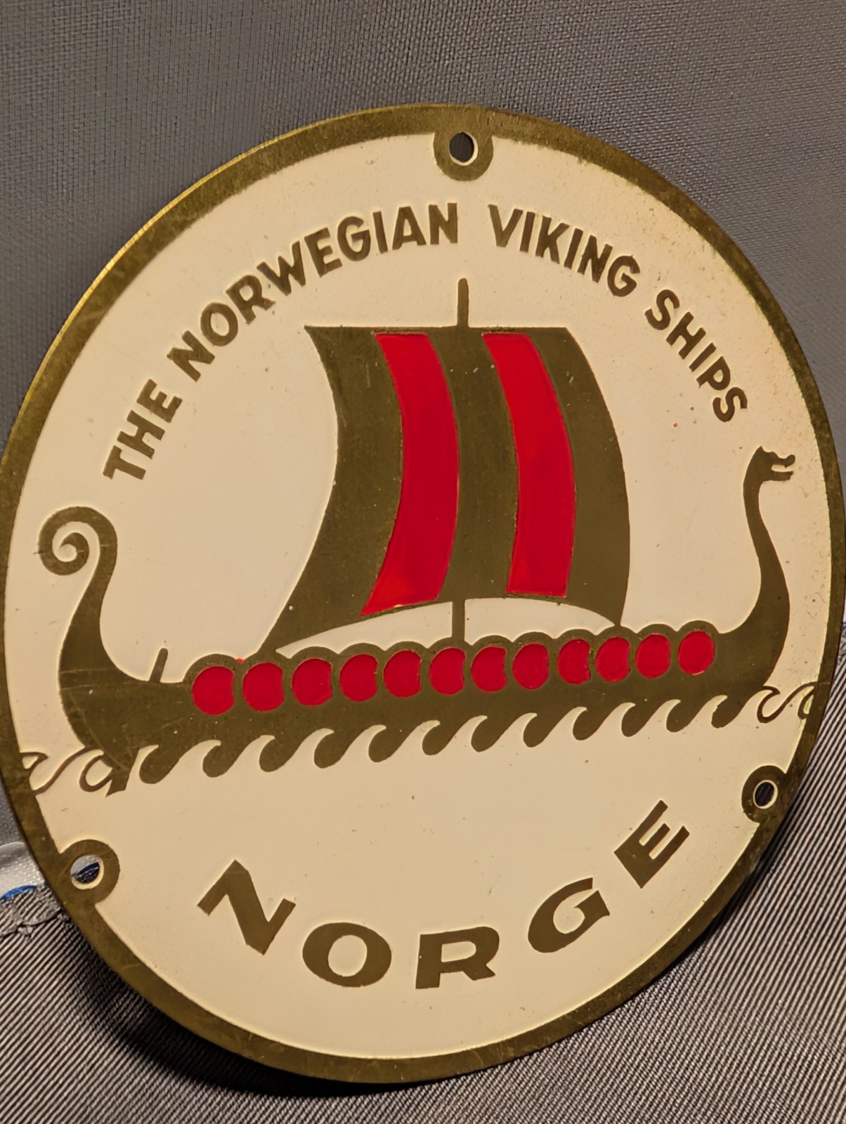 NORGE The Norwegian Viking Ships metal circle name plate decal decor
