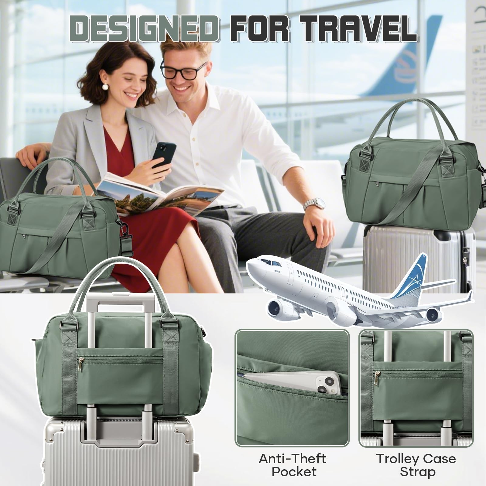 Travel Duffel Bag for Women – Small Waterproof Weekender Tote Carry on Bag wi…
