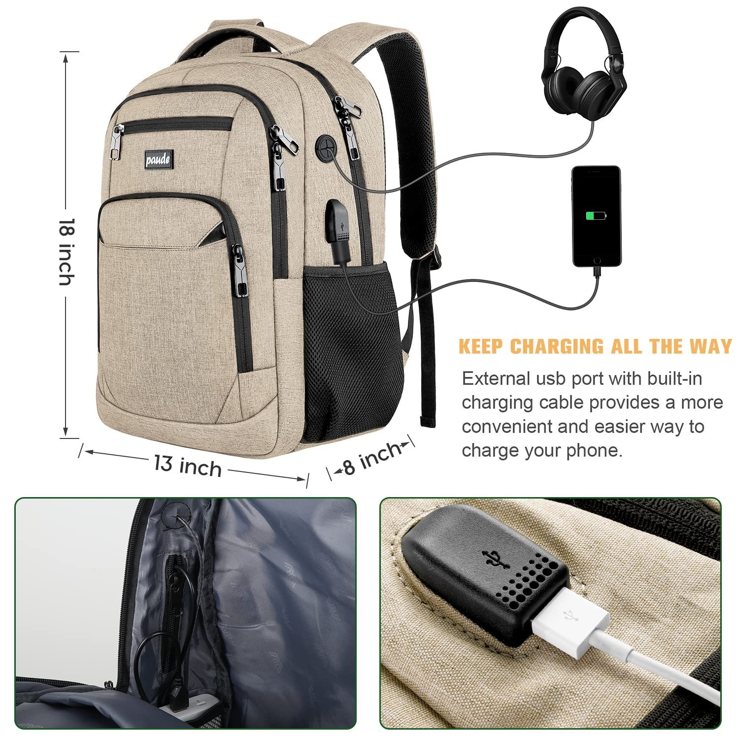 Paude Backpack for Teens, Laptop, College, University, Business, Travel – 15….