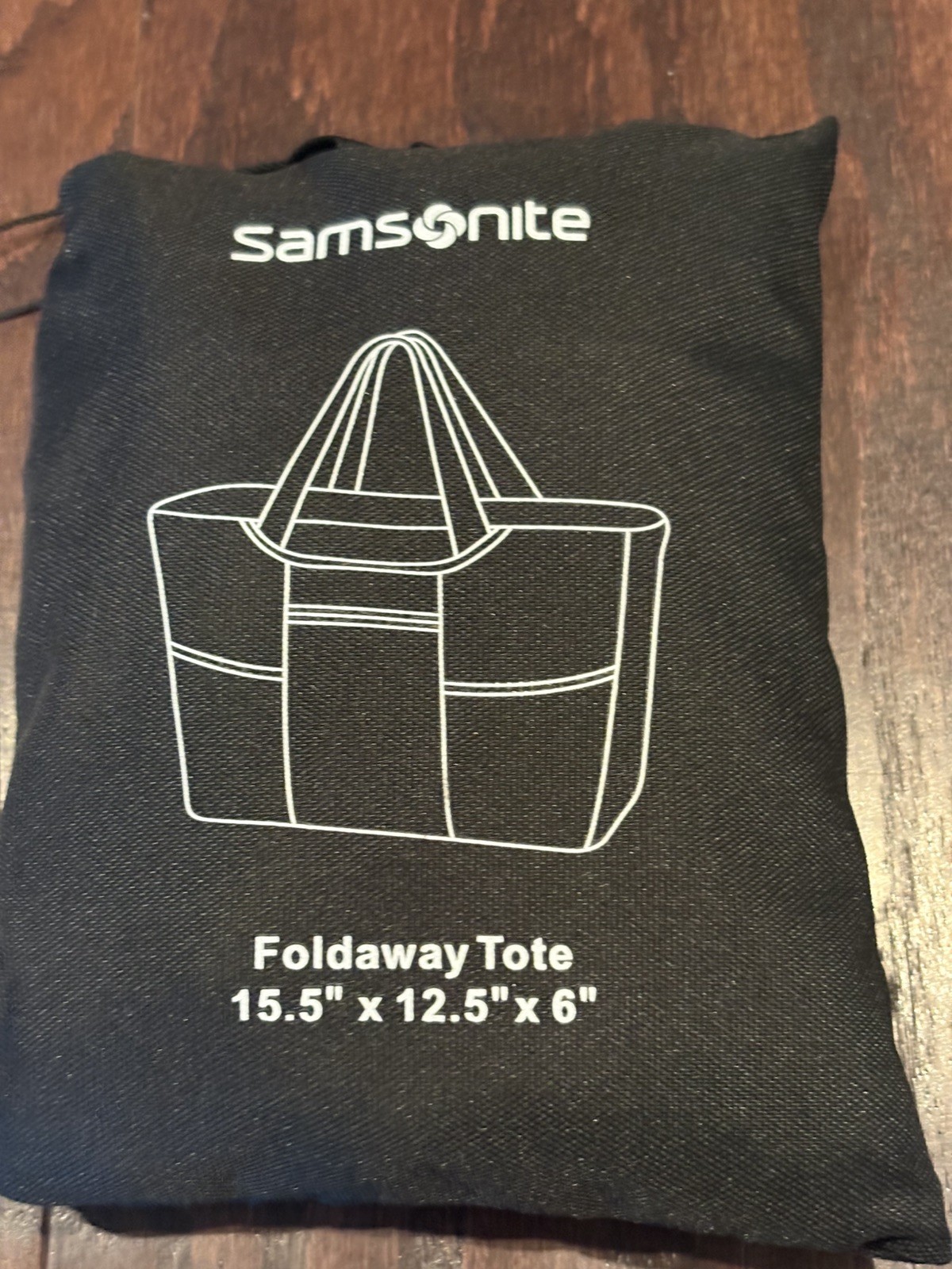 NEW Samsonite Black Foldaway Packable Tote Sling Bag 15.5 x 12.5 x 6 Inches NWT