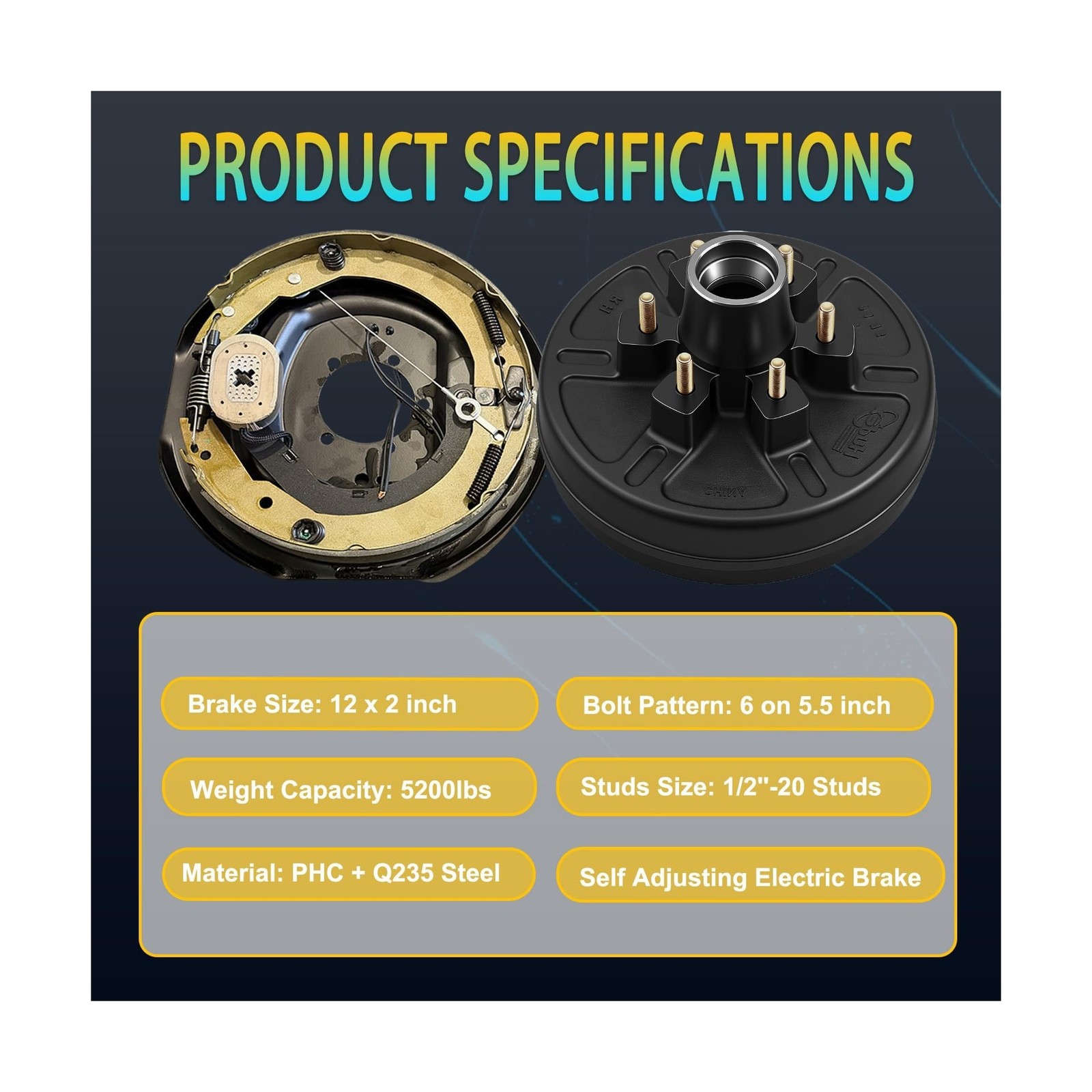 dreamdragon 5,200 lbs Trailer Axle Electric Brake Kit, 6-Hole 5.5″ Bolt Circl…
