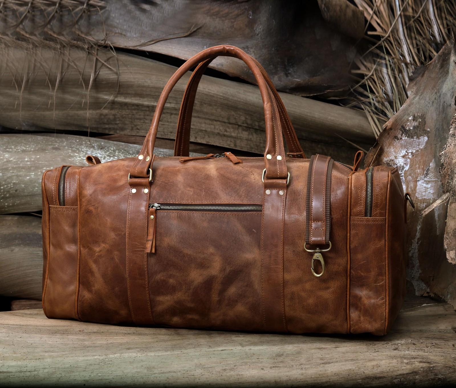 Leather Duffel Bag for Men & Women, Genuine Weekender Travel Bag, Handmade Ov…