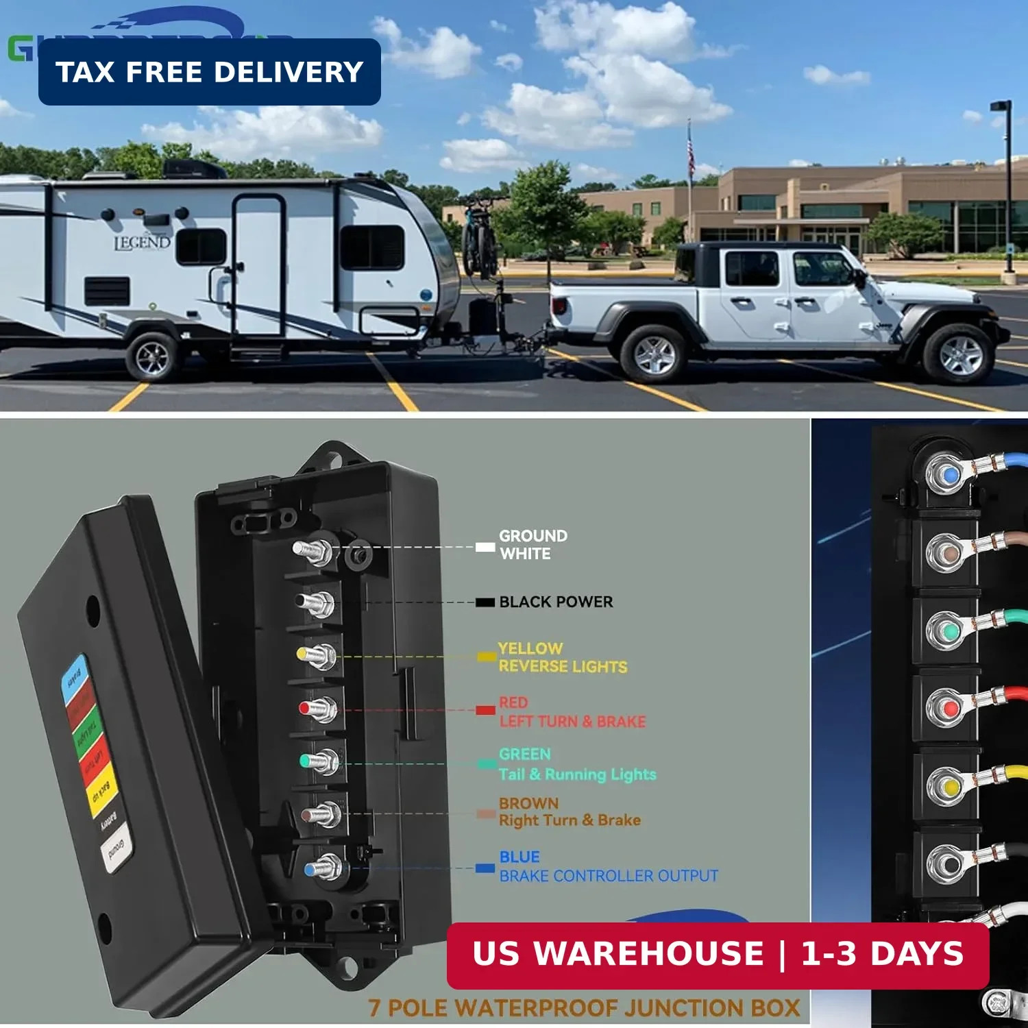 2 Set 7 Color Coded Electric 7 Pin Trailer Wiring Junction Box – 7 Way Trailer J