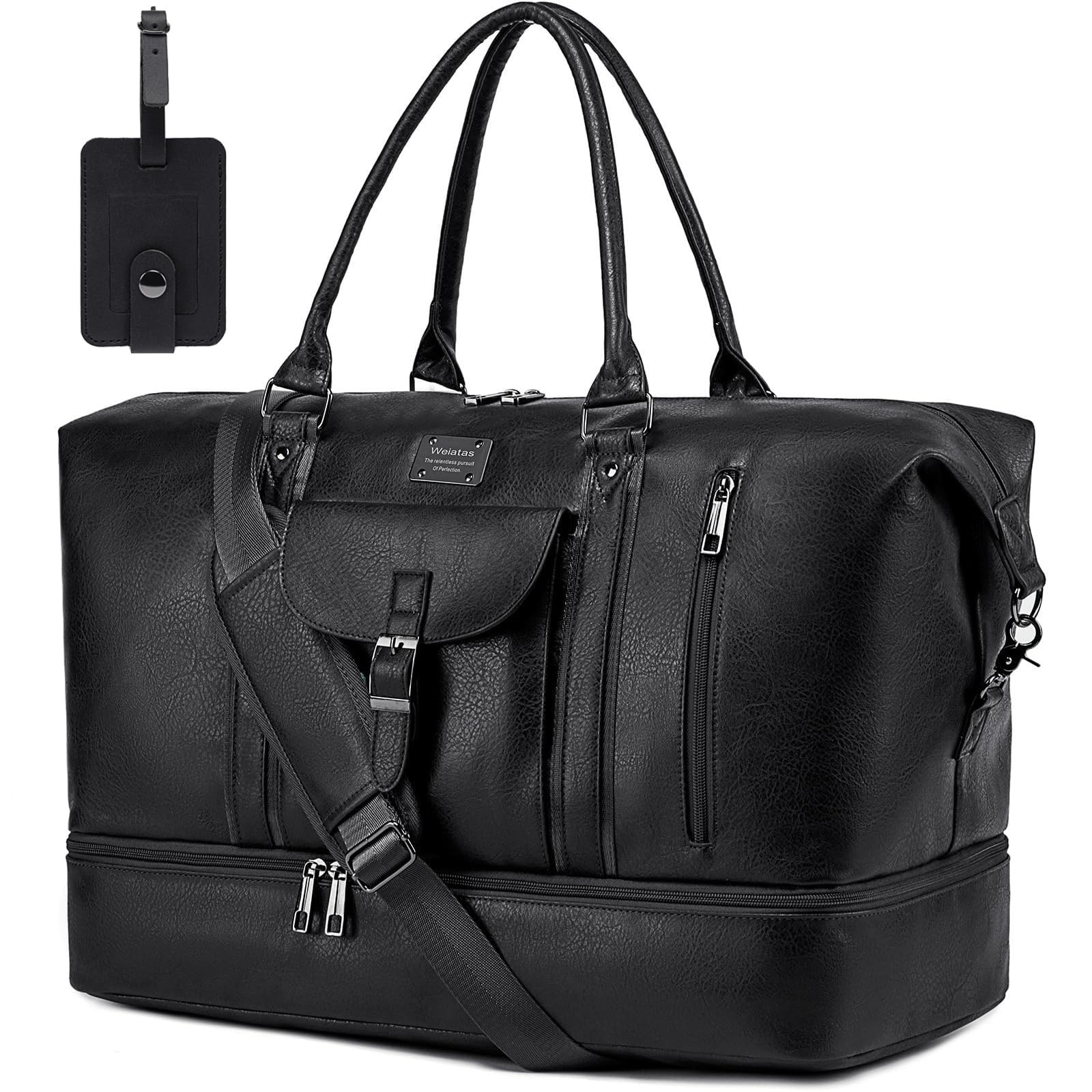 weiatas Faux Leather Travel Duffel Bag for Women Men, Large Weekender Overnig…