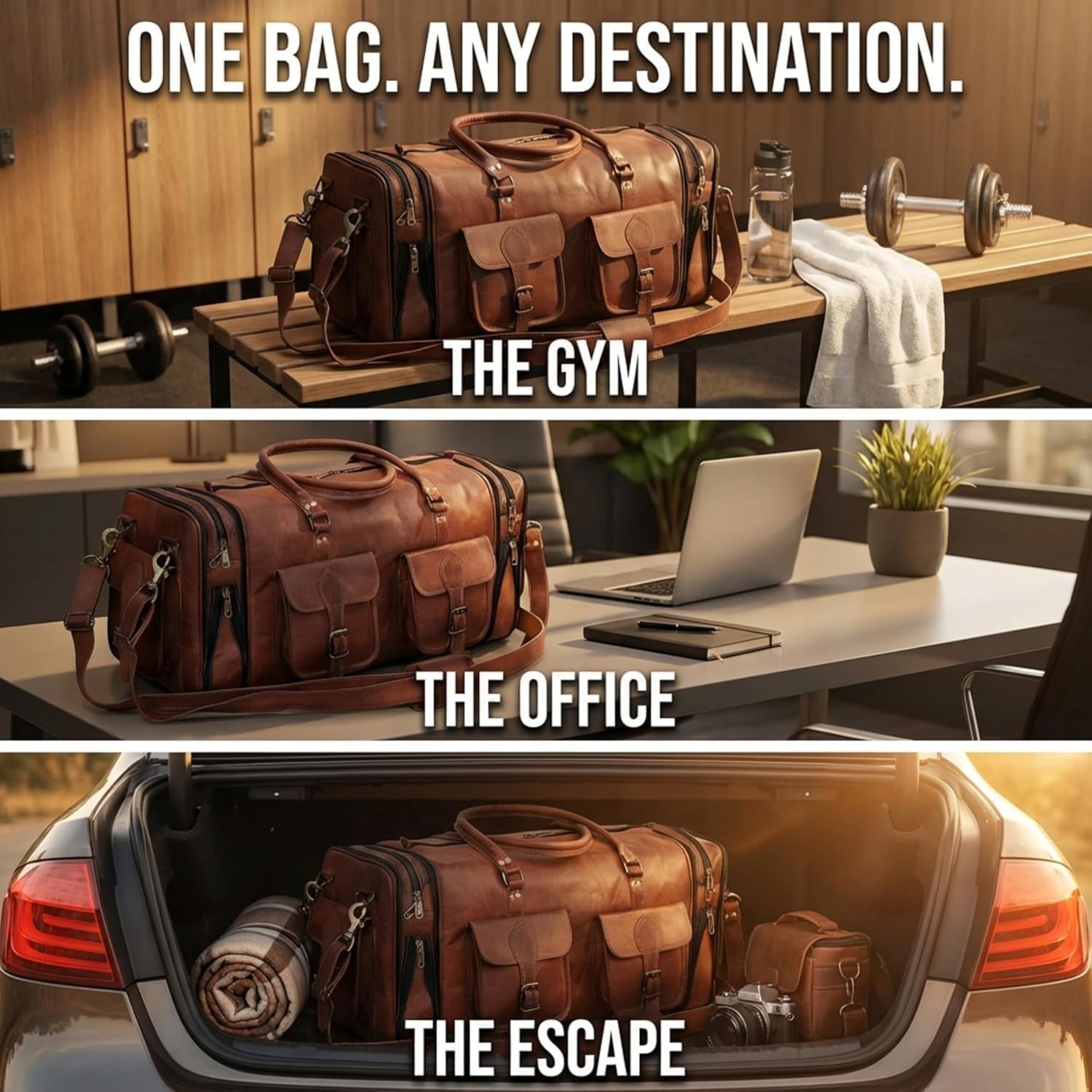 Weekender Leather Duffel Bag Overnight Women Men Girls Boys Vintage Travel Du…
