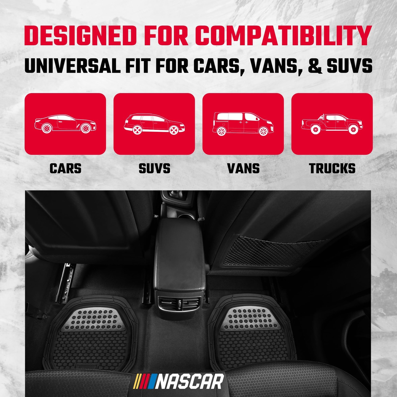 NASCAR Elite Car Floor Mats – 4-Piece Set | Heavy Duty All-Weather Rubber