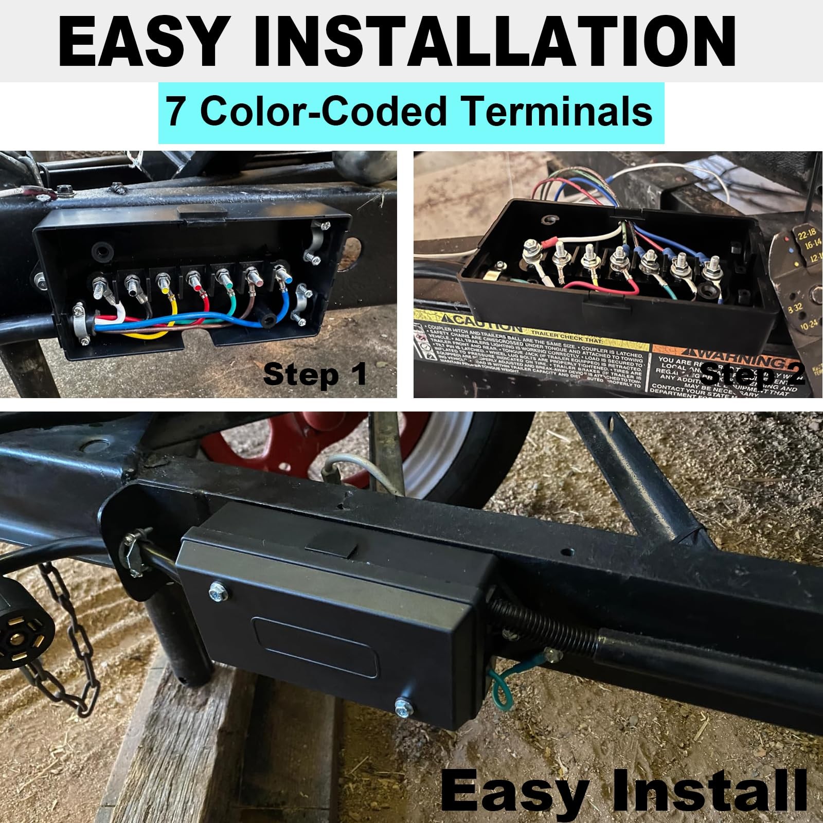 CXTM 7 Pin Trailer Wiring Harness Kit 4 Feet, 7 Gang 4FT with Junction Box