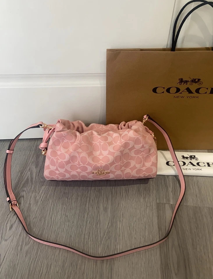 Faye Shoulder Bag Signature Denim Light Pink CER68 IMNH1 Auth New