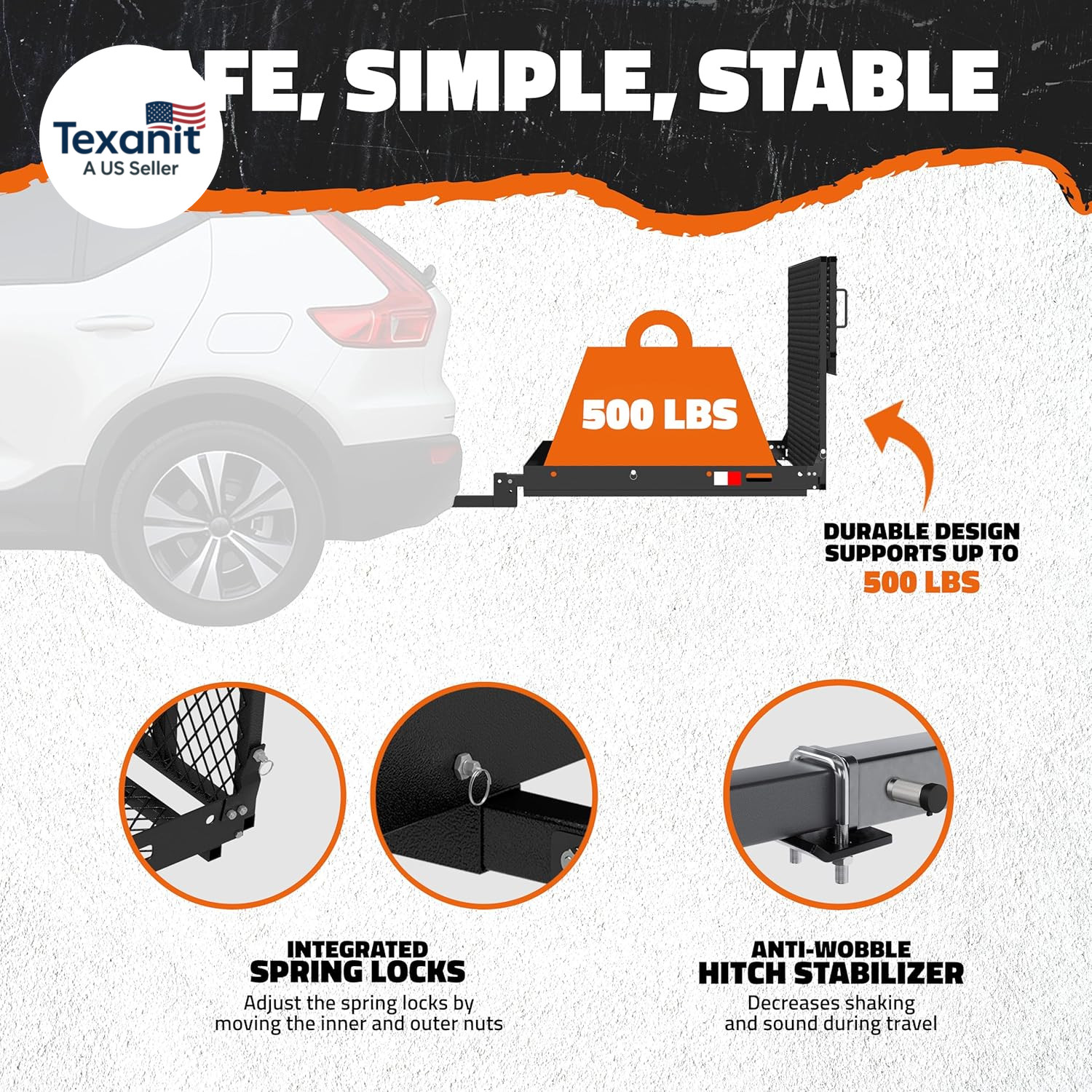 40″X40″X4″ Square Trailer Hitch Cargo Carrier with Ramp | 500Lbs Cap Steel Scoot