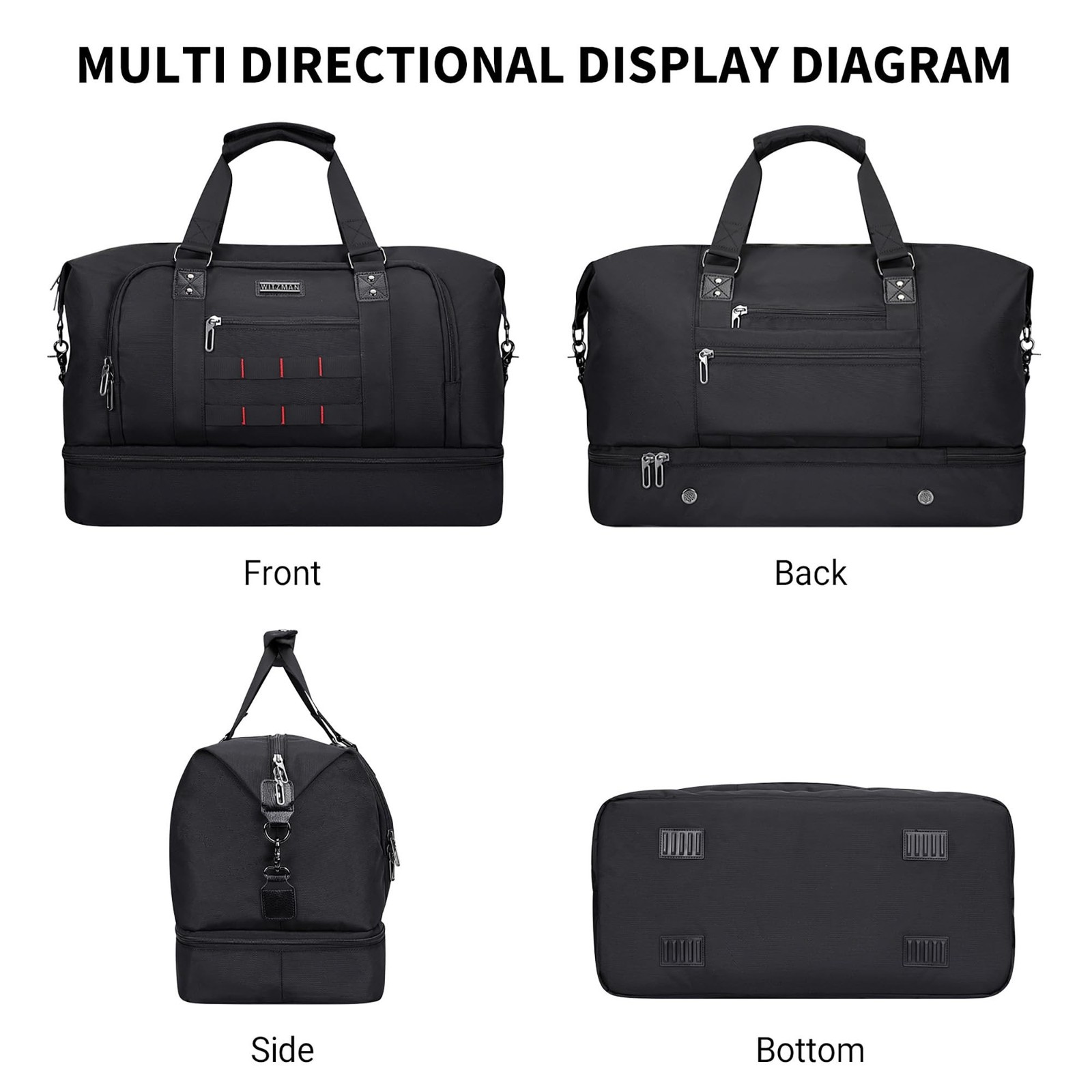 WITZMAN Nylon Duffle Bag for Men 55L with Toiletry Bag Sets Overnight Bag | M…