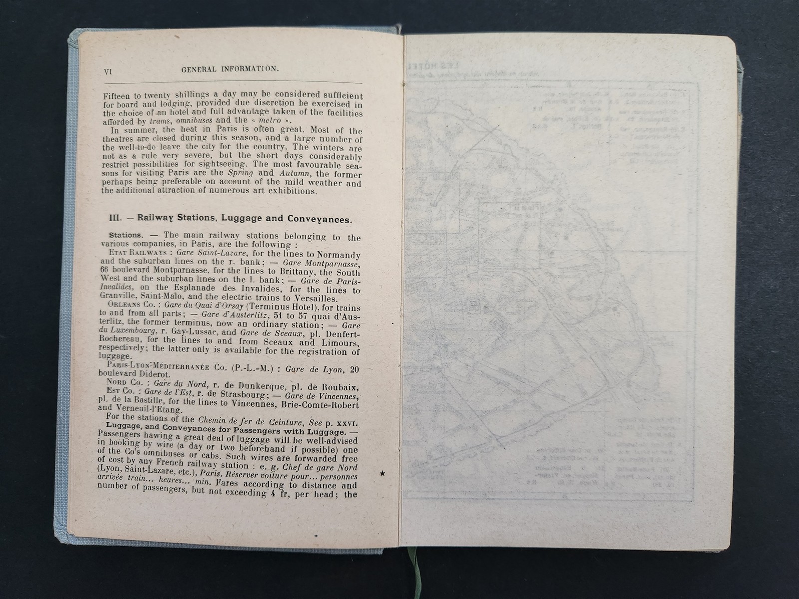antique PARIS GUIDE travel w FOLDOUT MAP holy stairs die cut kleinert ILLUS