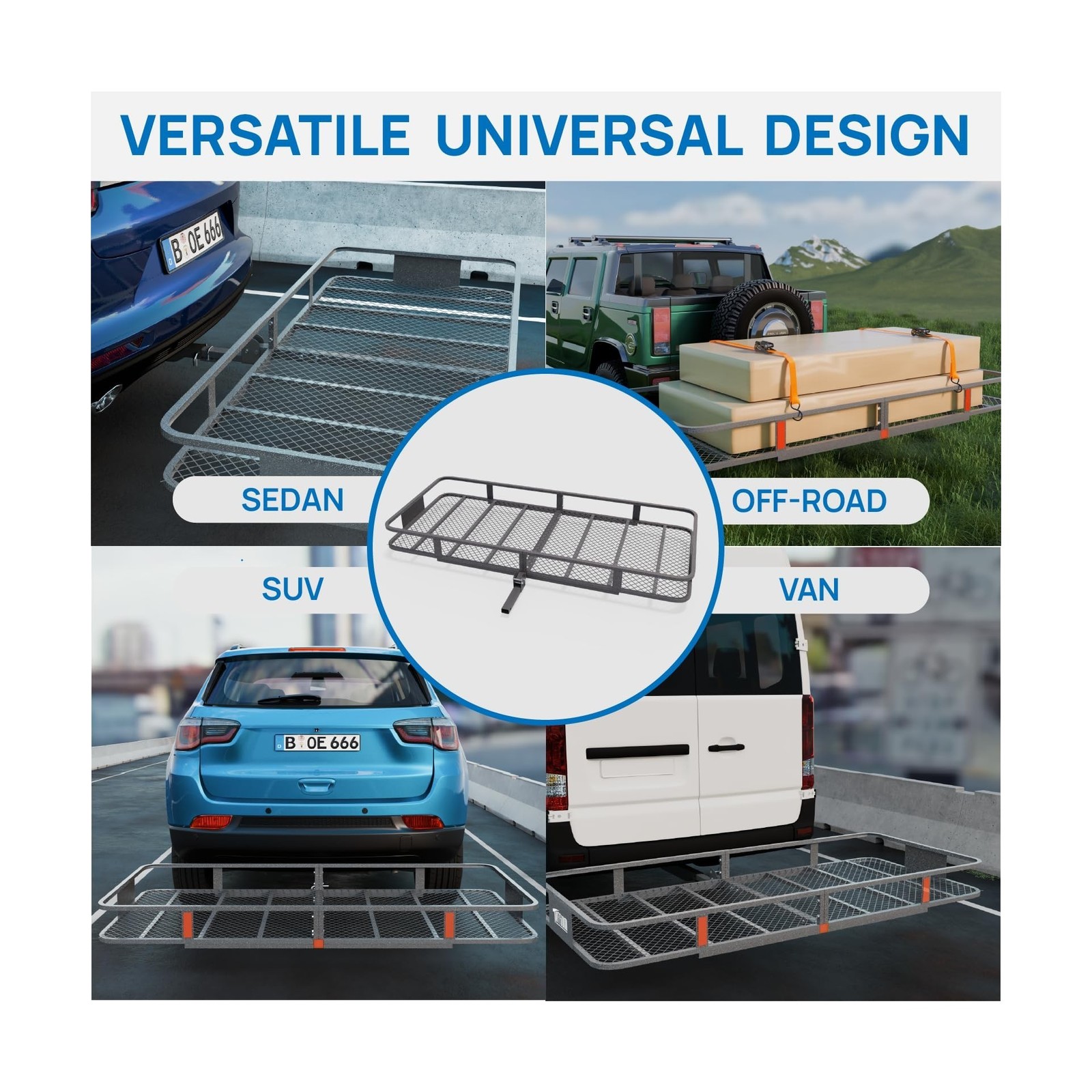 TUFFIOM 70″x30″x6″ Folding Hitch Mount Cargo Carrier Basket, 500lbs Steel Car…