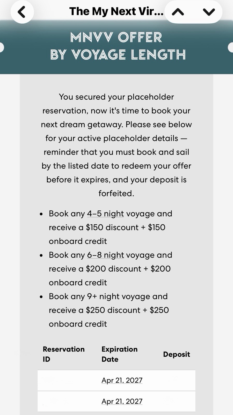 Virgin Voyages MNVV Offer Cruise Booking Certificate Exp April 2027