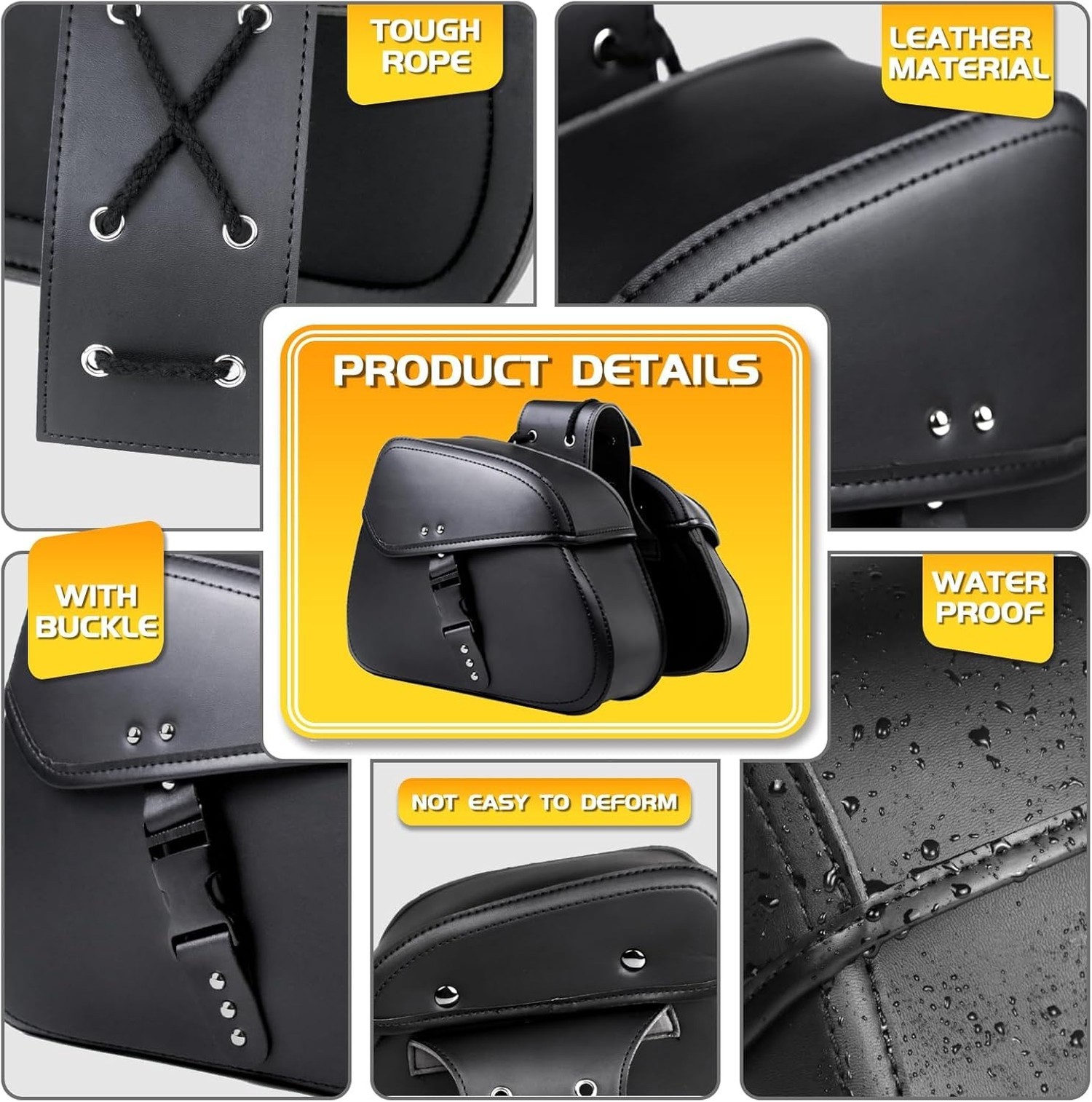 Motorcycle Saddle Bags with Buckles 16L Waterproof Motorcycle Saddlebags PU L…