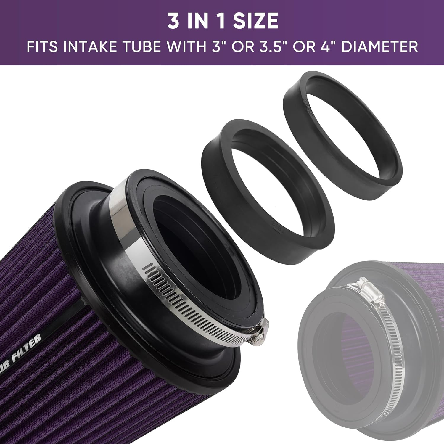 3 3.5 4 Inches Cold Air Intake Filter 76Mm 89Mm 101Mm High Performance Washable