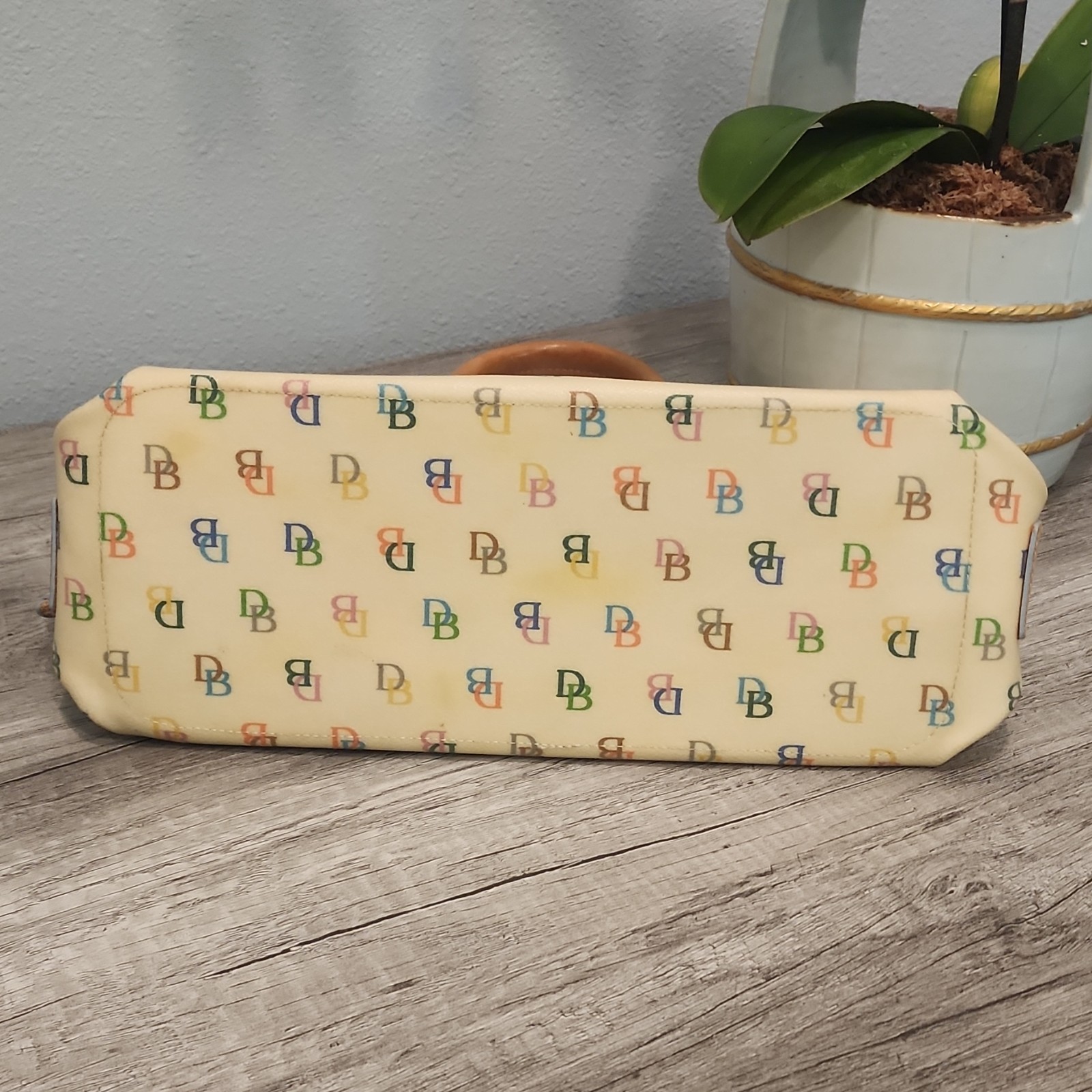 Dooney & Bourke Monogram Satchel Cream Multicolor Strap & matching coin wallet