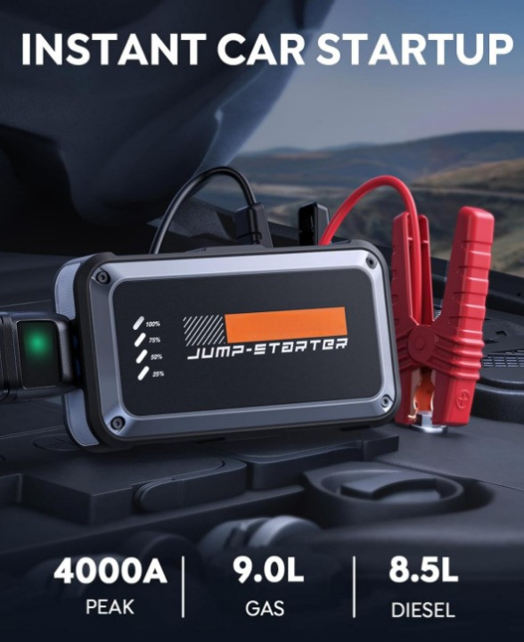 Arrancador Batería Coche 4000A 16800mAh Carga Rápida con Luz LED Portátil, Nuevo