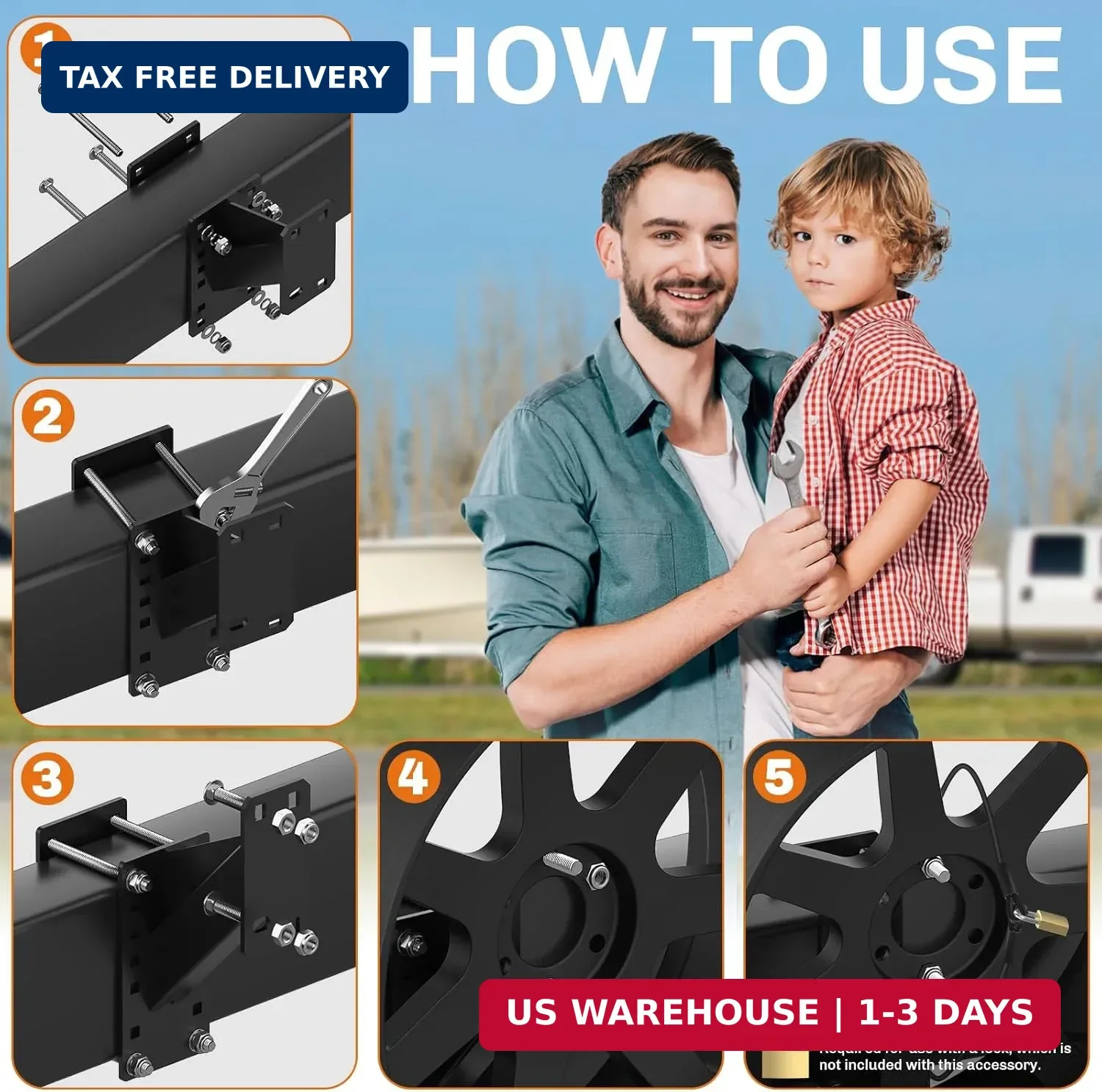 WELLUCK Trailer Spare Tire Mount Carrier, Spare Tire Carrier Holder for Utility