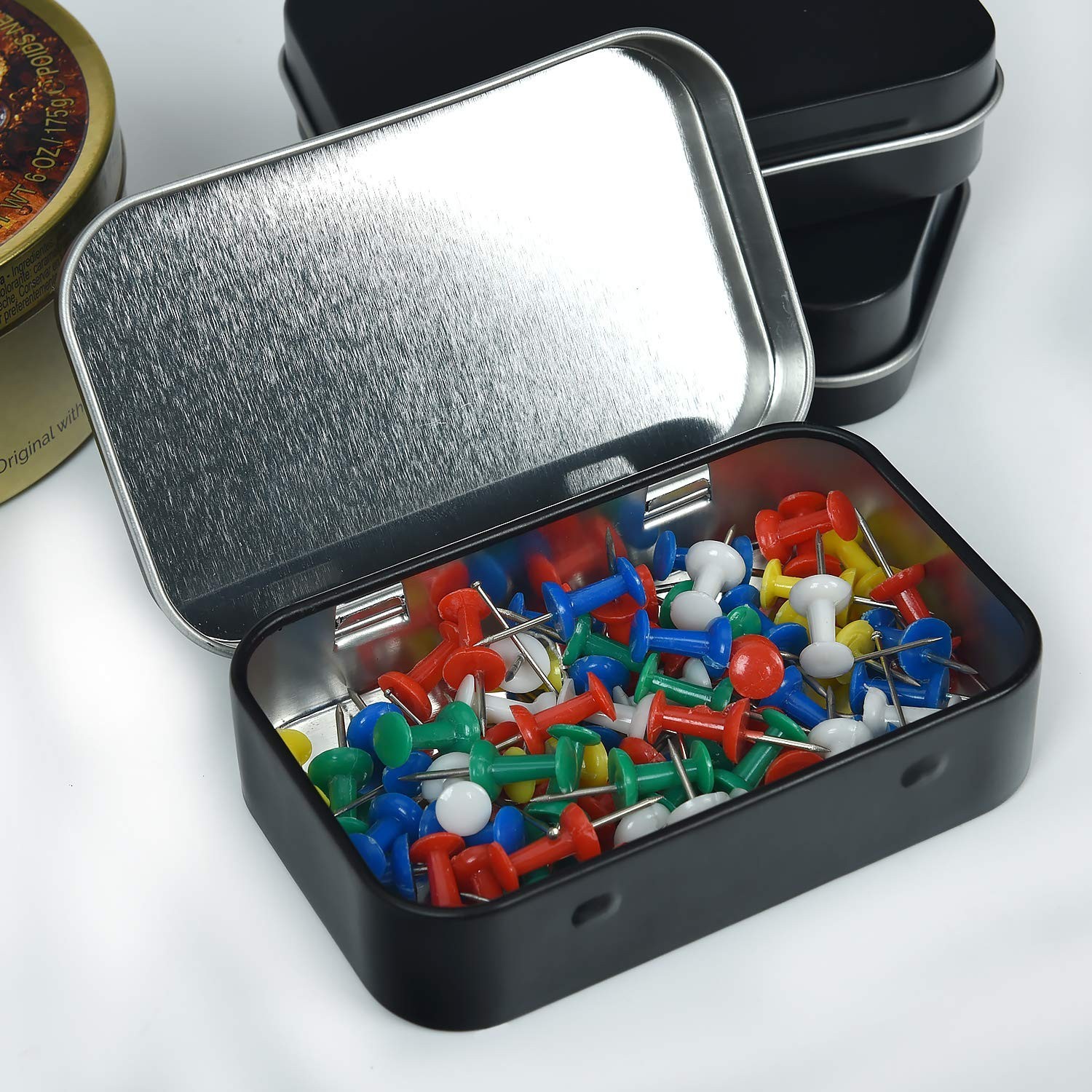 Metal Rectangular Empty Hinged Tins – Black Mini Portable Box Containers Smal…