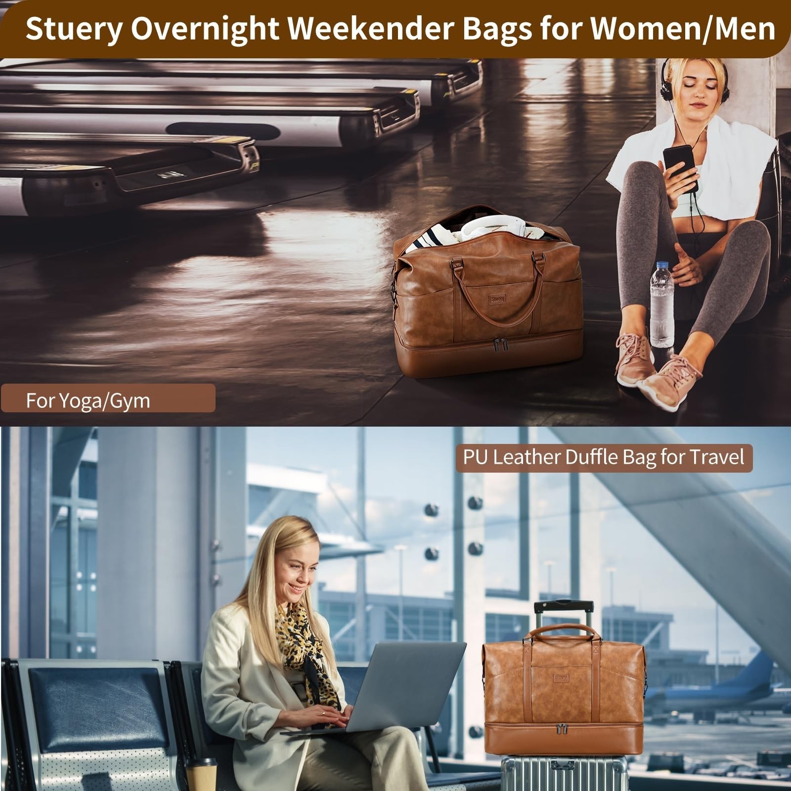 Faux Leather Weekender Bags for Women: Large Overnight Bags Travel Duffel Car…