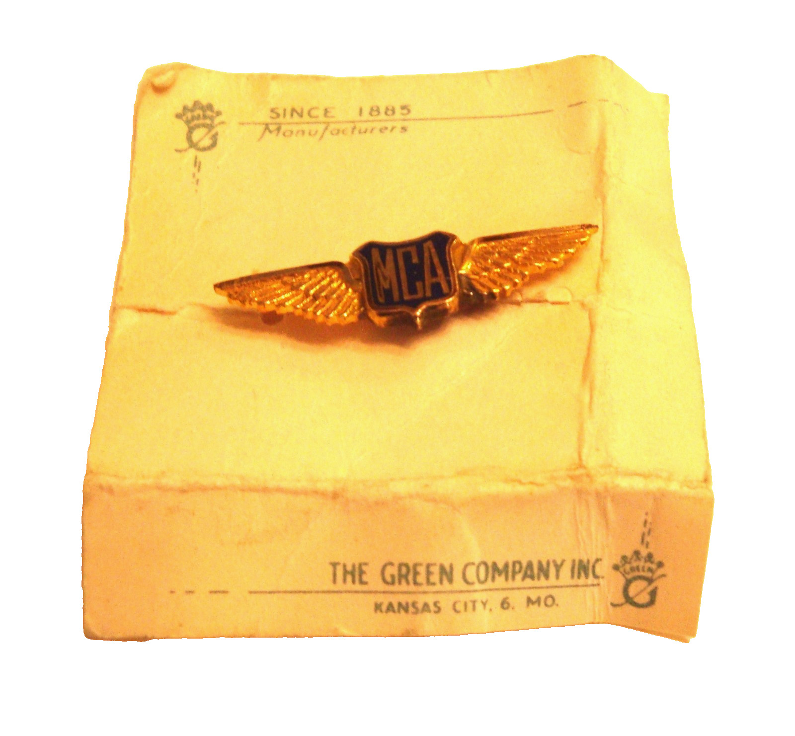 MID-CONTINENT AIRLINES PIN RARE VINTAGE GF 1930-1940’s GREEN CO. KANSAS CITY