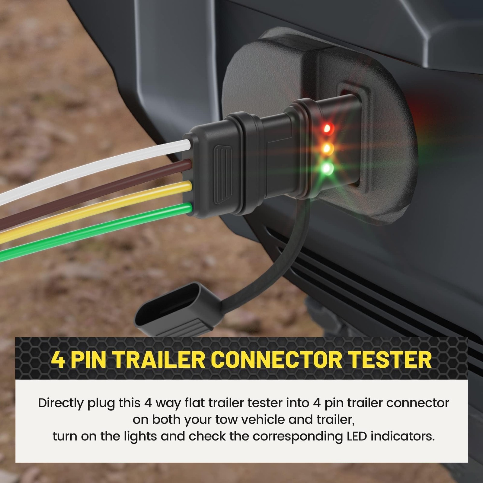 4-Way Flat Trailer Wiring Tester 4 Pin Male Female LED Indicators RV Hitch