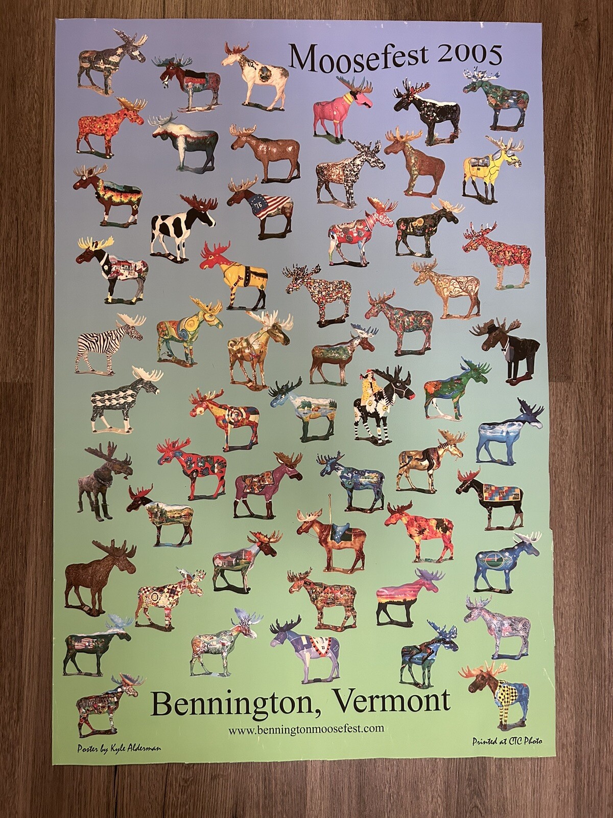 MOOSEFEST Re- Listed Bennington Vermont 2005 T Poster 20x 30 Colorful Moose