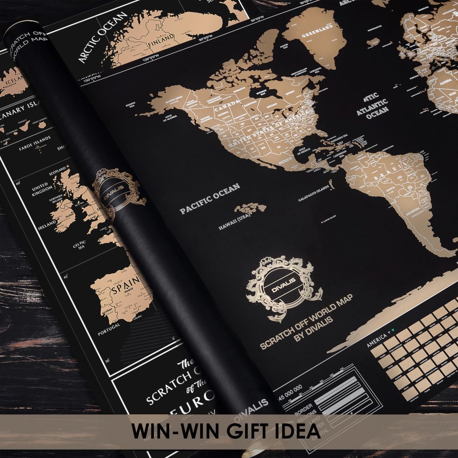 2 in 1 Gift Set – Scratch Off World Map and Europe Scratch off Map – Easy to …