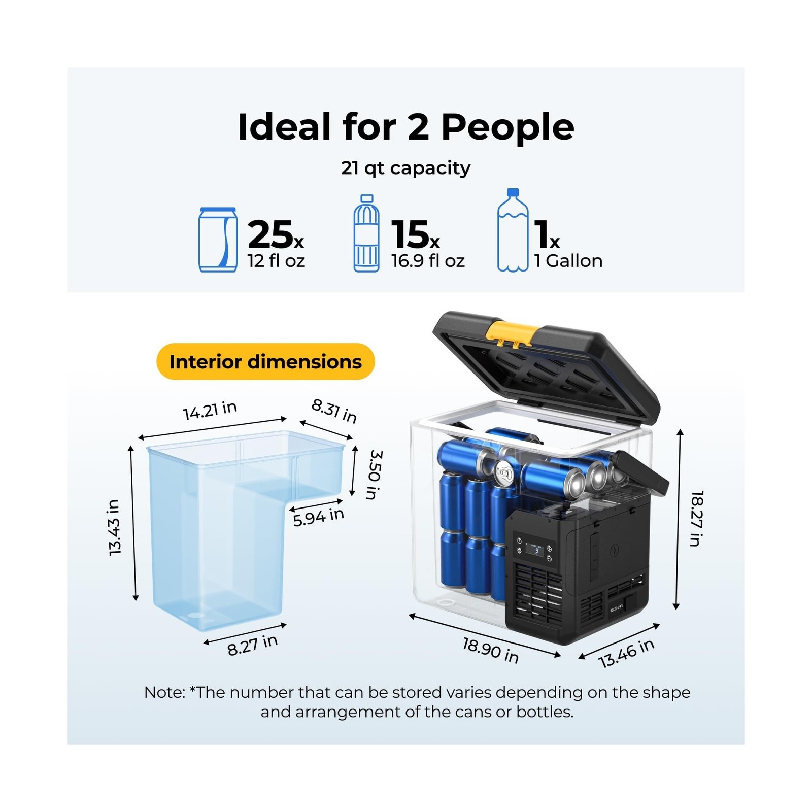 BougeRV 12V Refrigerator CRH20 21QT, -4~68°F, Portable Car Fridge Freezer |