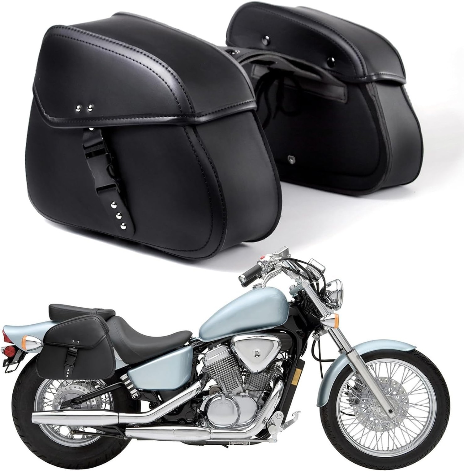 Motorcycle Saddle Bags with Buckles 16L Waterproof Motorcycle Saddlebags PU L…