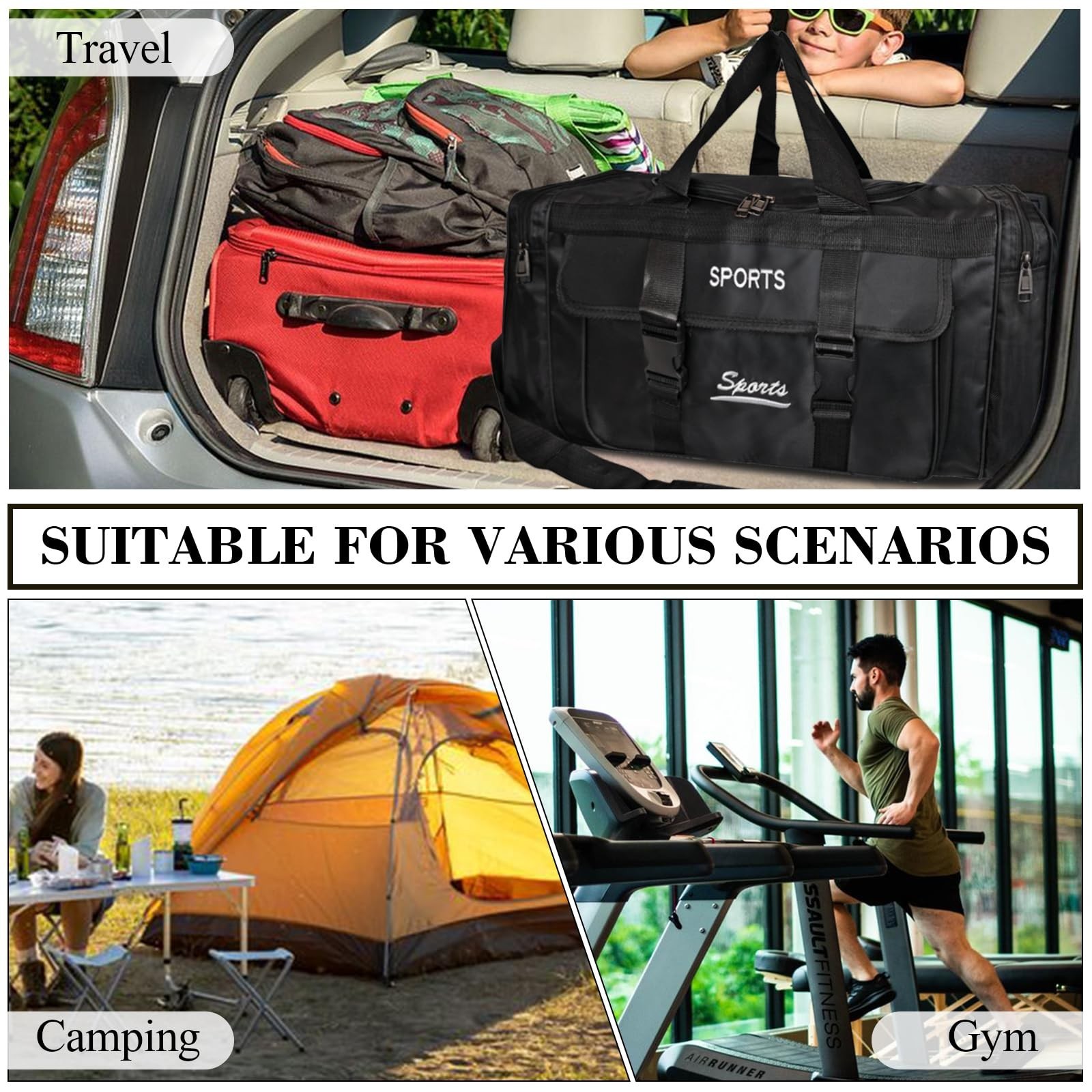 Duffel Bag for Men and Women Sports Gym Bag Adjustable Strap Carry on Large L…